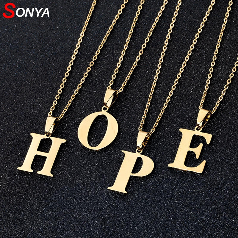 ソーニャに Z ステンレス鋼手紙ネックレス女性 男性頭文字ネックレスゴールド シルバー色英語手紙ジュエリー ペンダントネックレス Aliexpress