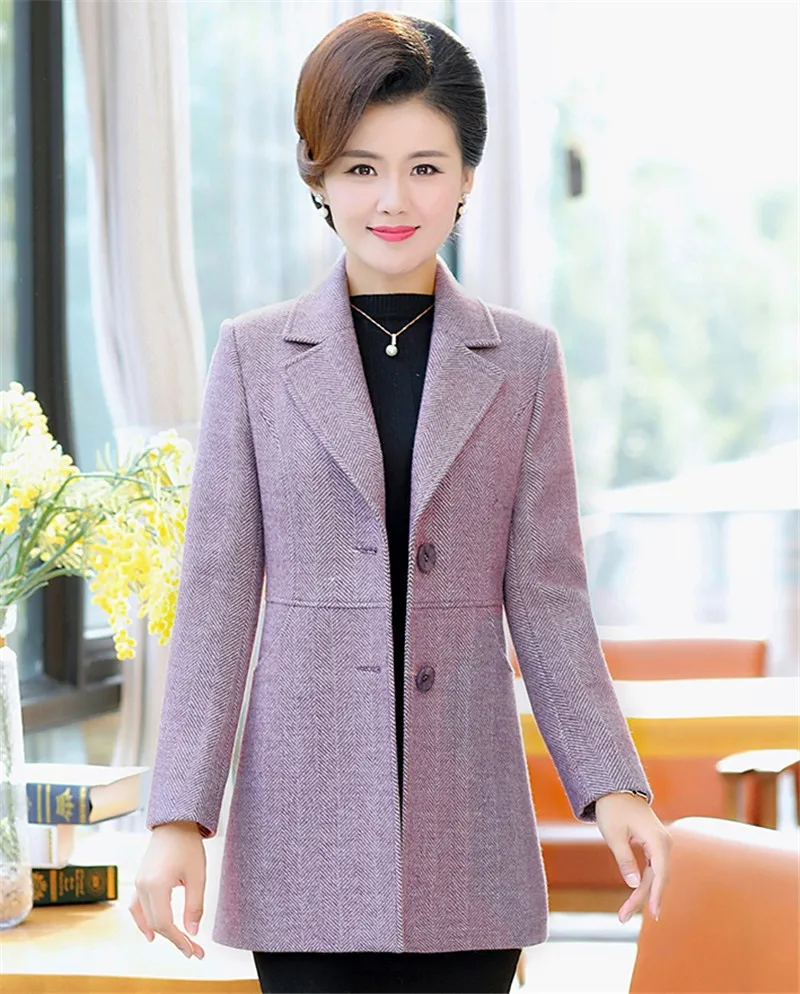 New Autumn winter Jackets Middle-aged women Striped Woolen Jacket Plus size Quality Womens Casual Wool coats Overcoat 4XL FF1158