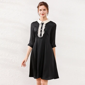 

Satin Dress Plus Size 5xl 4xl 3xl Xxl Three Quarter Sleeve Black Elegant Party Vintage Dresses For Women Clothes Femme Robe 2020