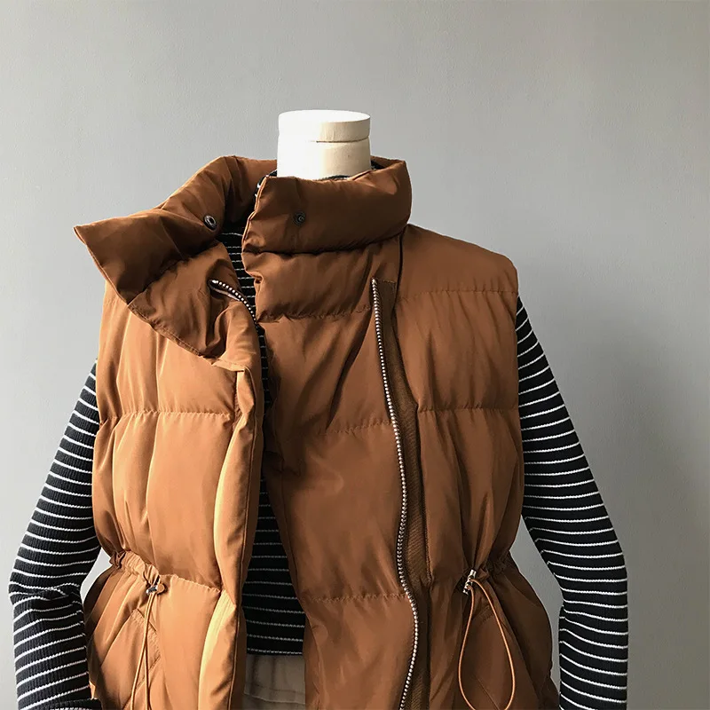 Зимний Длинный жилет без рукавов, Женское пальто со стоячим воротником ...