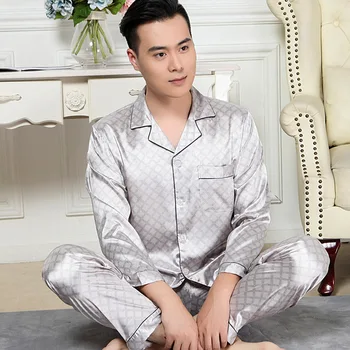 

Pajamas Men's Silk Long Sleeve Summer Thin Middle-aged Dad Set Plus-sized Spring And Autumn Imitated Silk Fabric Home Wear