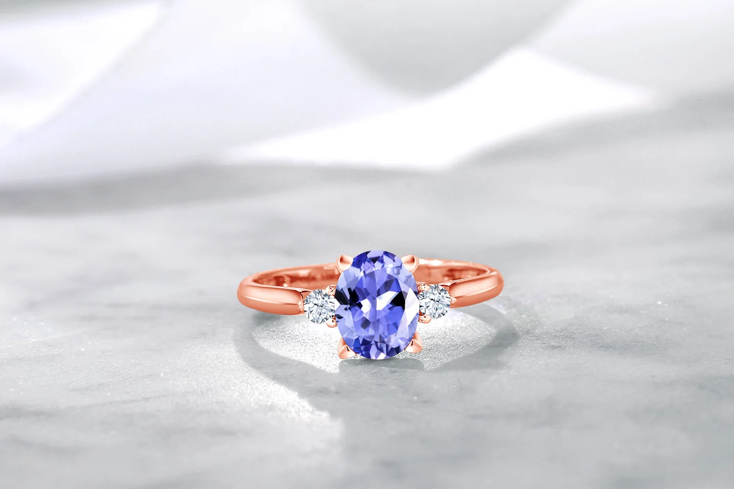 GemStoneKing 1 26 Ct ОВАЛЬНЫЙ натуральный голубой танзанит Белый сапфир 10K розовое золото