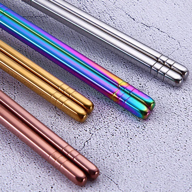 1 Pair Stainless Steel Tableware Colorful Length 23cm Reusable Chopsticks Dishware Silver Iron Anti-Scalding Hollow Chopsticks