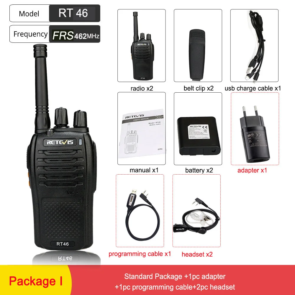 Пара RETEVIS RT46 Walkie Talkie PMR радио PMR446/FRS Портативное двухстороннее радио VOX Micro-usb зарядка Li-Ion(или AA) батарея - Цвет: Package I