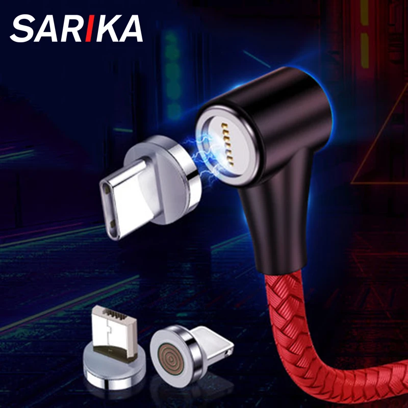 

Sarika 90 Degree Led Magnetic Charger Cable For iPhone Android Mobile Phone Max 3A Micro USB Magnet Charger Cable Support Data