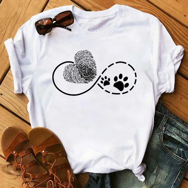 Camisetas de manga corta con estampado de pata de perro para mujer, ropa de  moda, Tops, camiseta para mujer - AliExpress