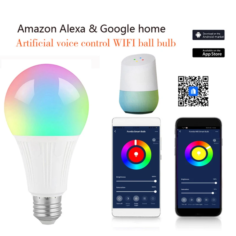 10 Вт светодиодный смарт-лампочка WiFi, AC85-265V E27 B22 E26 RGBW диммируемая умная лампочка с Amazon Alexa, Google Assistant