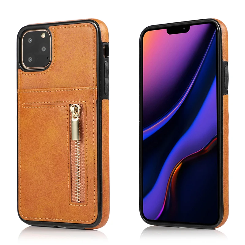 Кошелек на молнии из искусственной кожи чехол для iPhone 6 6S 7 8 Plus X XR XS max держатель для карт задняя крышка мягкий чехол для телефона для iPhone 11 Pro Max - Цвет: Светло-коричневый