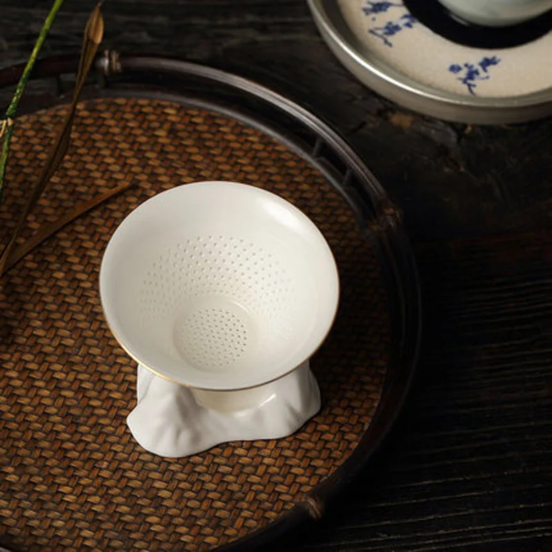 Chinese Kongfu Tea Ceremony Utensils, Mountain Peak Porcelain Ceramic Tea Strainer, Leak Filter Colander, Teaware Accessories
