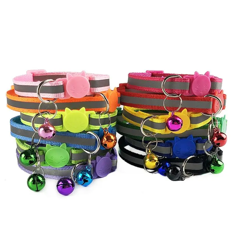 12 Pcs Cat Collar Reflective Breakaway with Bell Colorful for Kitten or Puppy