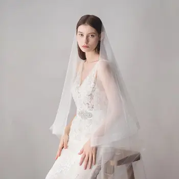 

160x120cm Soft Tulle Ivory White Fingertip Length Wedding Veil Cover Face One Layer Classic Bridal Hair Accessories