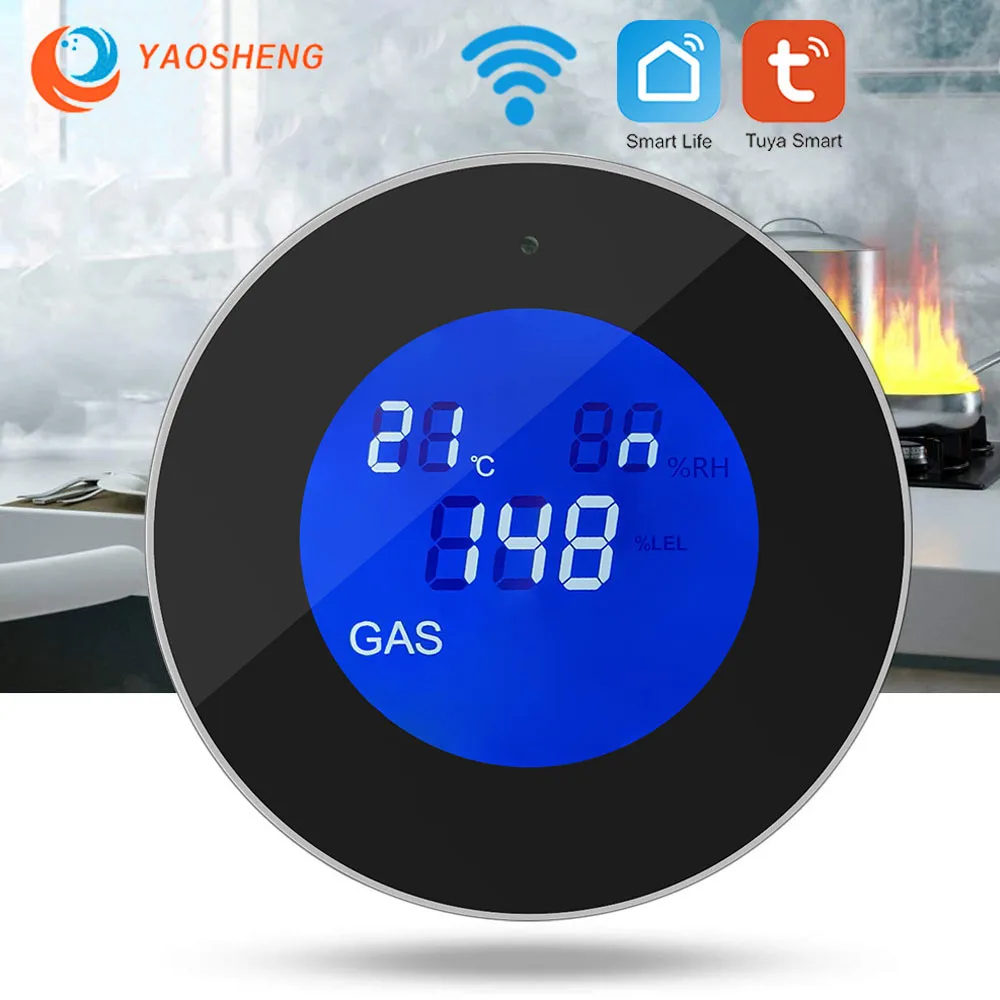 YAOSHENG 210W Tuya Wifi Detector de Gas SmartLife App Control de Combustible Gas Natural Sensor de alarma por pérdida para ALARMA DE SEGURIDAD PARA EL HOGAR