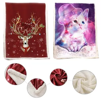 

Warm Christmas Blankets Super Soft Flannel Fleece Cartoon Print Rug Double Layers Sofa Blanket for Winter Warming Keeping 20E