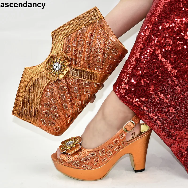 

New Fashion Italian Shoe and Bag Set for Party In Women Orange Colors Women Shoes and Bag To Match for Parties Summer Slippers