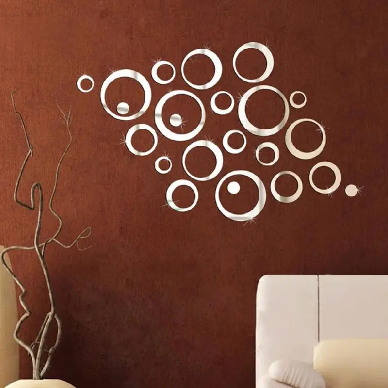 

24pcs/set 3D DIY Circles Mirror Wall Sticker Decoration for Bedroom Door TV Background Freezer Home Decor Acrylic Decoration