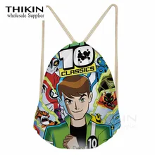 Тикин Бен 10 мультфильм печати мальчиков ежедневно рюкзаки с застежкой-шнурком повседневный мужской маленький рюкзак дети полиэстер мяч карманы Mochila