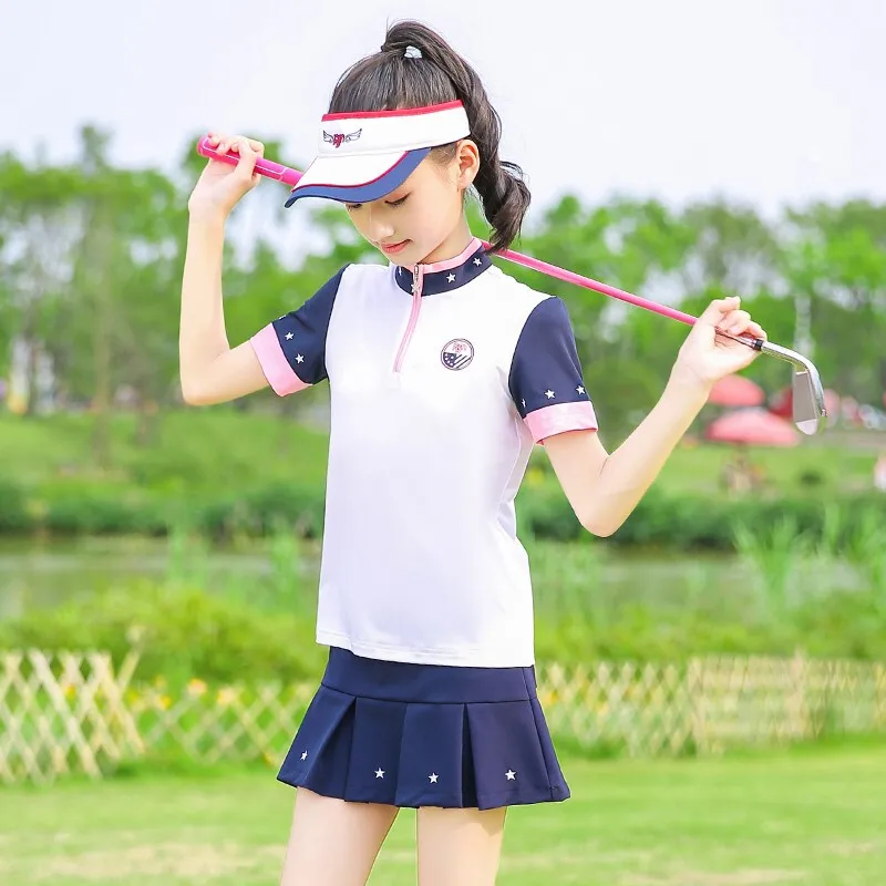 Одежда для гольфа детская футболка одежда для гольфа футболка для девочек плиссированная юбка с короткими рукавами Летние виды спорта на открытом воздухе командная форма