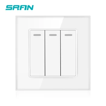 

SRAN wall power light switch 3 open double control 3 gang 1/2 way luxury buttons switches 86*86mm crystal tempered glass panel
