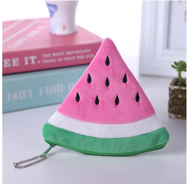 FUDEAM Soft Plush Panda Dog Rabbit Monkey Cartoon Women Coin Purse Mini Cute Zipper Girls Coin Wallet USB Cable Bag Key Wallets Watermelon Pink