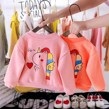 

2020 Autumn Winter Girls Cartoon Unicorn Cardigan Sweater Kids Pink Orange Long Sleeve Outwear Children's Sweaters for Girls New