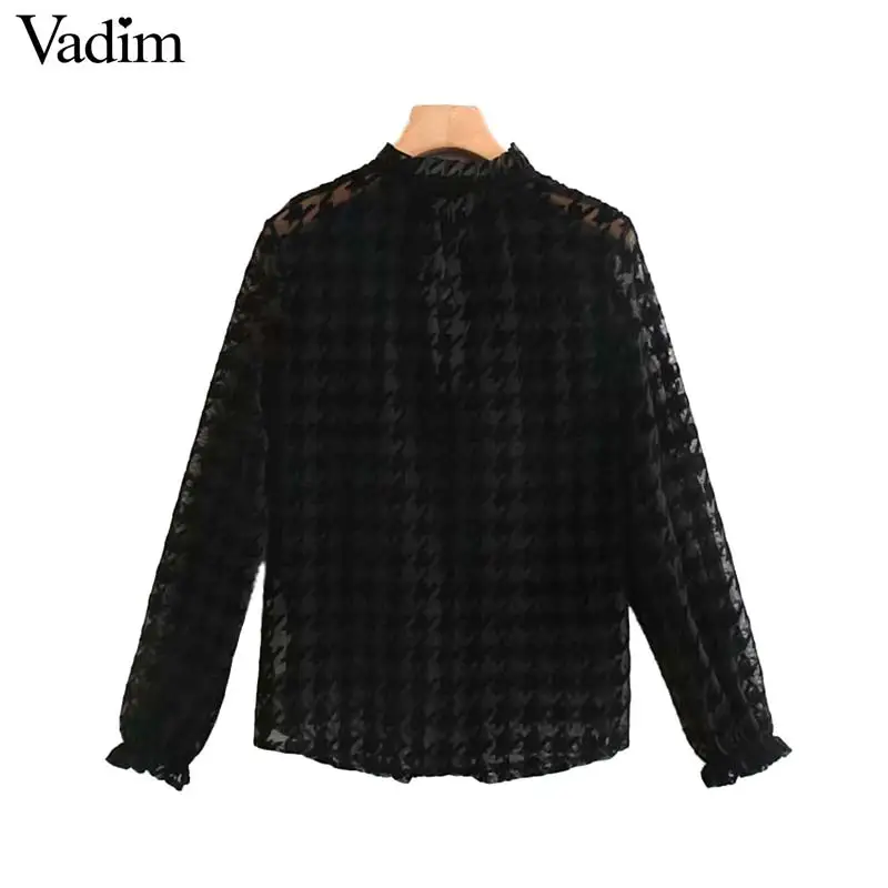 Vadim Женская шикарная твидовая блуза прозрачный стиль длинный рукав прозрачная рубашка женская Стильная черная блузка blusas LB514