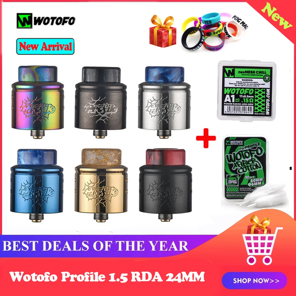 Новый Wotofo профиль 1 5 RDA Tank Atomizer 24 мм с 10 шт. nexMesh катушки 0 13/0 15/0.16Ohm сахарной ваты для