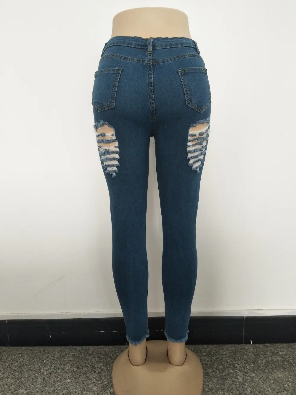 Женские рваные джинсы с завышенной талией синего цвета, обтягивающие джинсовые брюки-карандаш, растягивающиеся, с высокой талией, потертые, женский наряд Jea