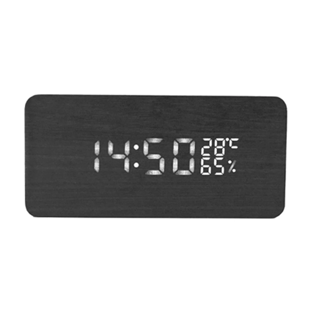 Деревянный бамбуковый светодиодный температурный Будильник Reloj Голосовое управление цифровой календарь