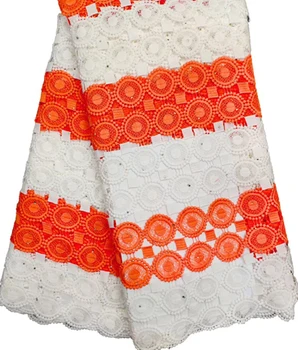 

Latest Design African Lace Fabrics 2019 High Quality Lace orange Guipure Cord Lace Fabric For Women Party Dress Material