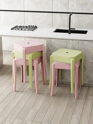 Tabouret de maison en plastique, Table moderne Simple et confortable, tabouret carré nordique, chaise empilée en plastique 