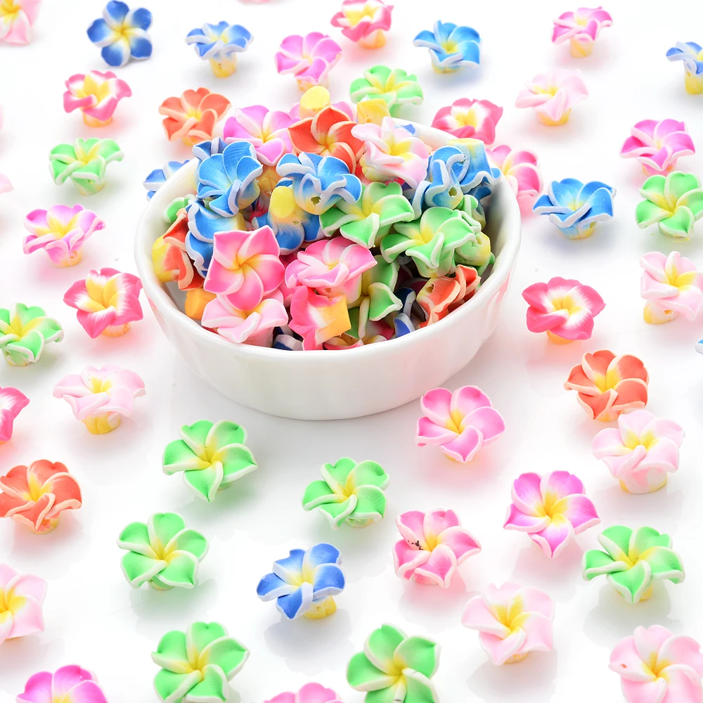 15mm Small Polymer Clay Plumeria Frangipani Flower Beads Multicolor Mixed 20pcs/lot Diy Bracelet Hawaii Jewelry Craft Making polymer clay beads