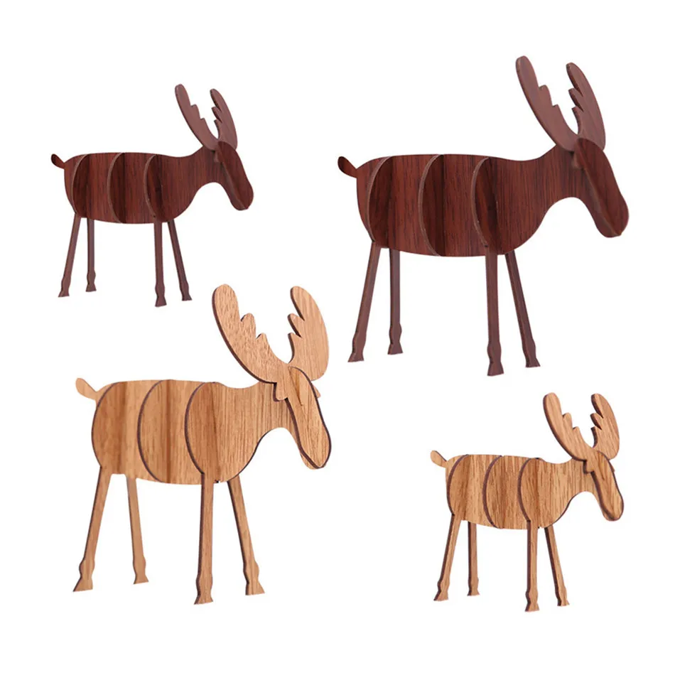 SEAAN Wood Christmas Elk Deer Ornaments Xmas Tree Hanging Desktop Decoration Gift Top Xmas Table Decoration