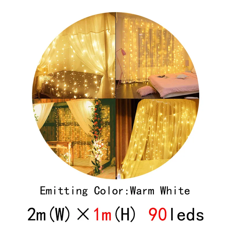 90leds warm white 3*3 м 300 светодиодов, светодиодный светильник для занавесок, светодиодная Рождественская гирлянда, вечерние гирлянды, декор для окна патио, сказочный светильник s, Рождественский Свадебный светильник s EU 220 В - Испускаемый цвет: 90leds warm white