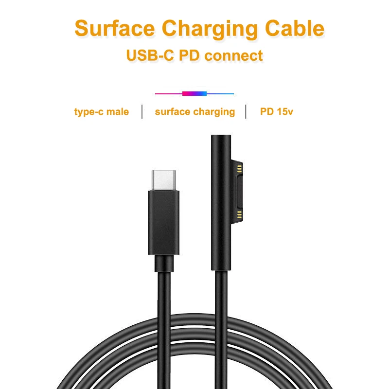 

Usb c microsoft surface pro charger cable PD 15V/3A 65W magnetic connect for Surface Go, Surface Pro 3/4/5/6, Book 1/2, Laptop