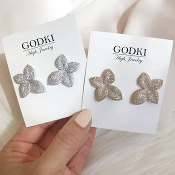 

GODKI New Spring Luxury Leaf Flower Stud Earrings For Women Wedding Cubic Zirconia Dubai Bridal Earring Jewelry Accessories 2020