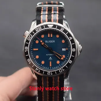 

Sapphire crystal Bliger 41mm blue dial brushed stainless steel case black bezel miyota 8215 automatic movement men's wrist watch