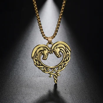 

EUEAVAN 10pcs Double Horse Head Pendant NecklaceAntique Silvery Gold Color Heart Shape Animal Series Jewelry Gift For Men Women