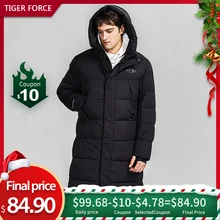 Tiger Force, зимняя куртка для мужчин, Длинные мужские куртки с капюшоном, пальто, теплая парка, пальто, черная пуховая верхняя одежда с большими карманами