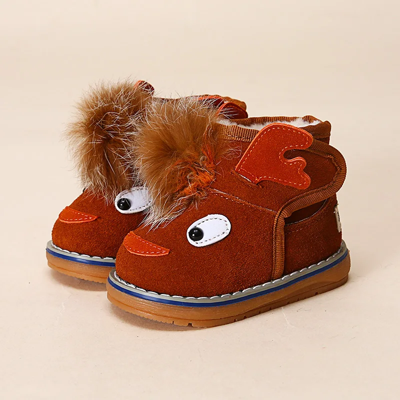 

Winter New Style Baby Snow Boots Genuine Leather Men And Women tong xue zi Cartoon plus Velvet Short Boots Soft-Sole Learner