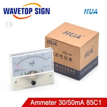 WaveTopSign Хуа Амперметр 30mA 50mA 85C1 DC 0-50mA аналоговая AMP Панель измеритель тока для CO2 лазерный станок для гравировки и резки