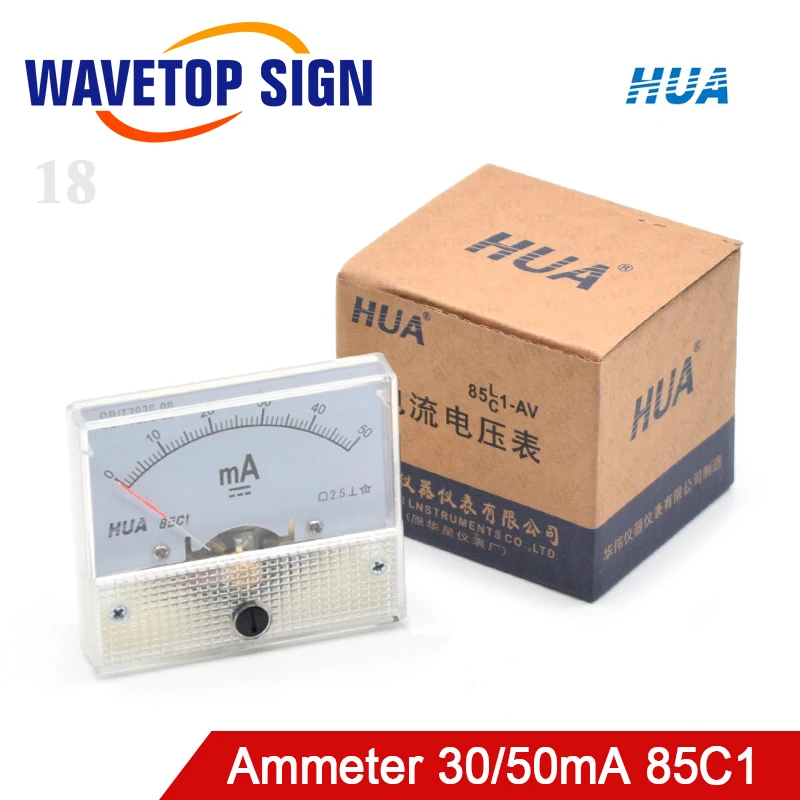 WaveTopSign Хуа Амперметр 30mA 50mA 85C1 DC 0 аналоговая Amp Панель измеритель тока для CO2