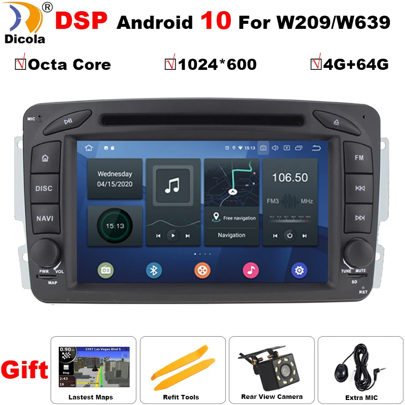 Автомагнитола IPS DSP 4G 64GB2 Din Android 10 DVD-плеер для Mercedes/Benz/W209/W168/M/ML/W168/W463/Viano/W639/Vito/Vaneo