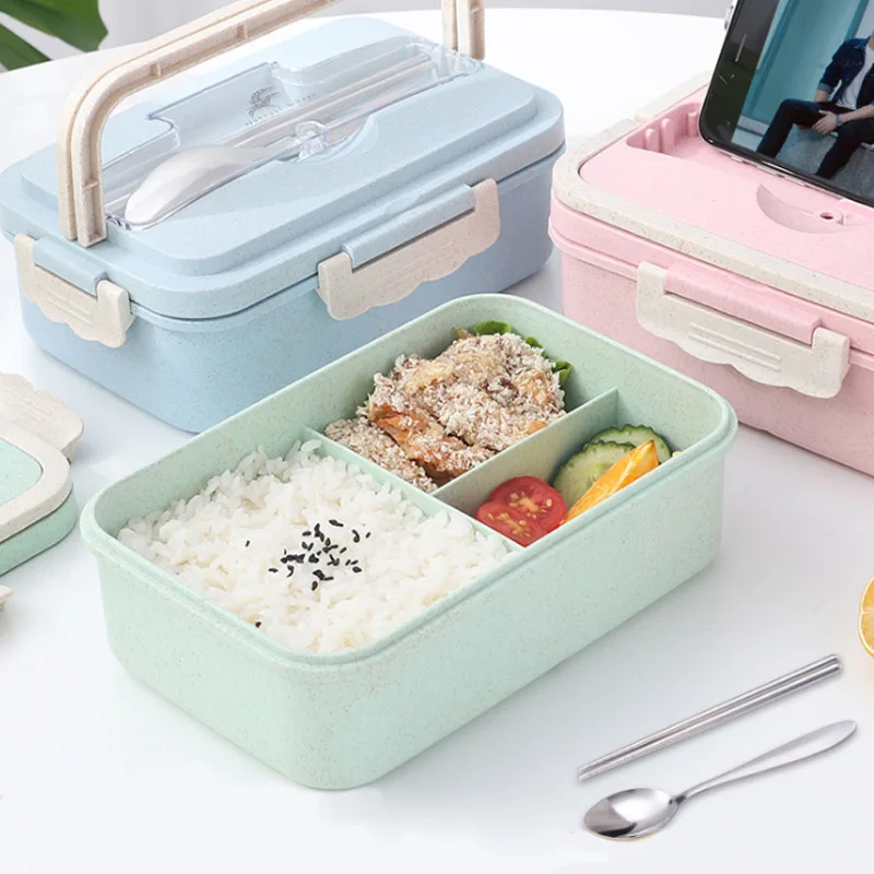 

Large Capacity Portable Lunch Box Durable Food Container Microwave Sealed Lid Wheat Straw Multi-functional Lattice Bento Boxes
