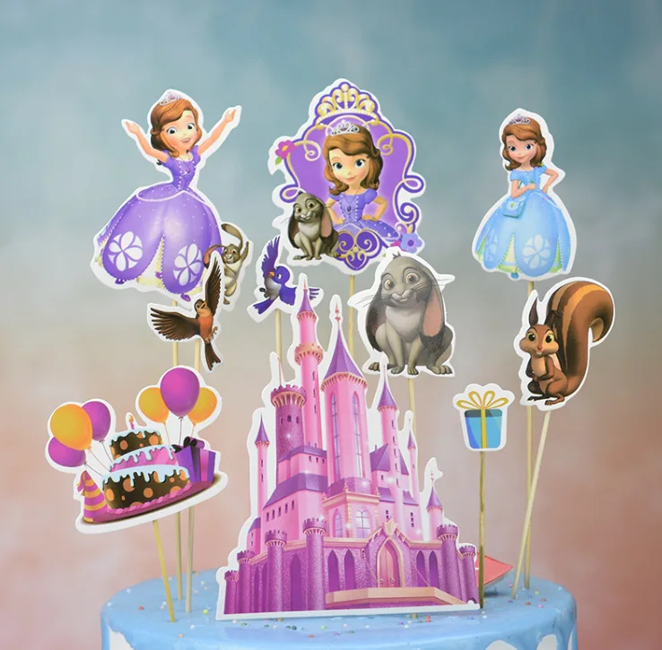 1pack Princess Sofia Happy Birthday Cupcake Topper With Wooden Sticks Girl Baby Shower Sofia Cake Cupcake Decorations Supply Cake Decorating Supplies Aliexpress