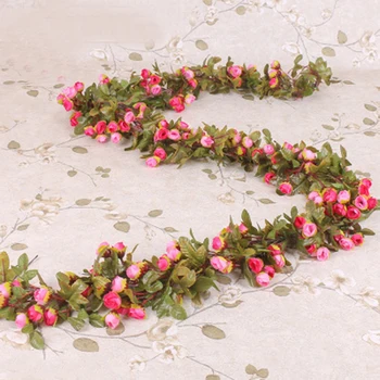 

220cm/ 86.61in Silk Rose Wedding Decorations Ivy Vine Artificial Flowers Arch Decor with Green Leaves Hanging Wall Garland