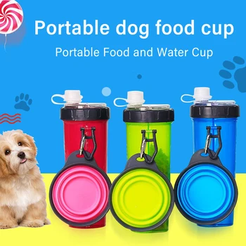 

Portable 2 in 1 Pet Food Water Food Container with Folding Silicone Pet Bowls Outdoor Travel Dog Feeder Cup Pets Supplies