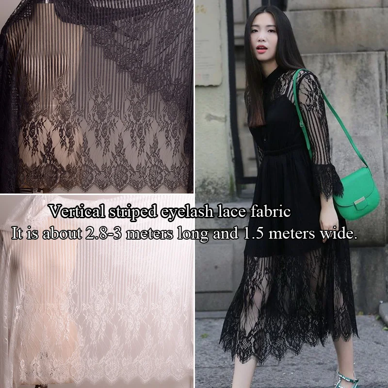 

free shipping Vertical stripe eyelash lace fabric DIY embroidery mesh hollow wedding dress evening dress fabric soft delicate