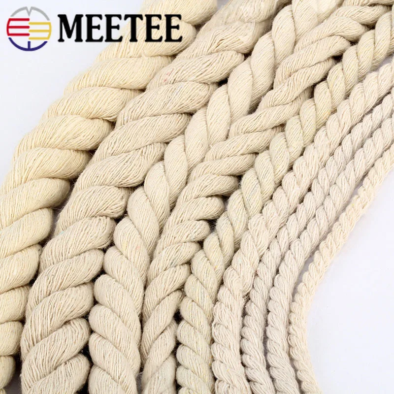 Meetee 5-20mm 3 Shares Twisted 100% Cotton Cords for Bag Decoration Rope DIY Home Textile Tied Ropes Sewing Accessories KY338