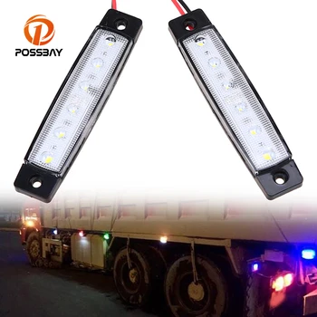

POSSBAY 1 Pair White/Red /Blue/Green 6 LED Bus Van Truck Car Trailer Side Marker Indicators Lights Lamp DC 12V fit Universal Car
