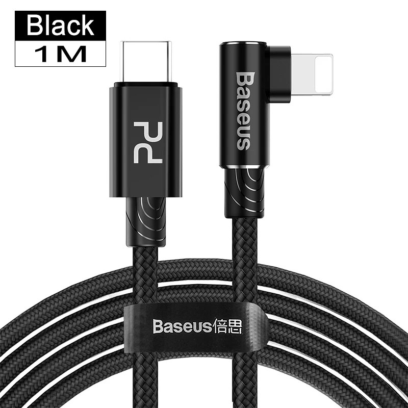 Baseus 18 Вт PD 3,0 type C кабель для быстрой зарядки для Lightning iPhone 11 Pro XS Max XR кабель для зарядки USB C кабель для передачи данных - Название цвета: Black 1M